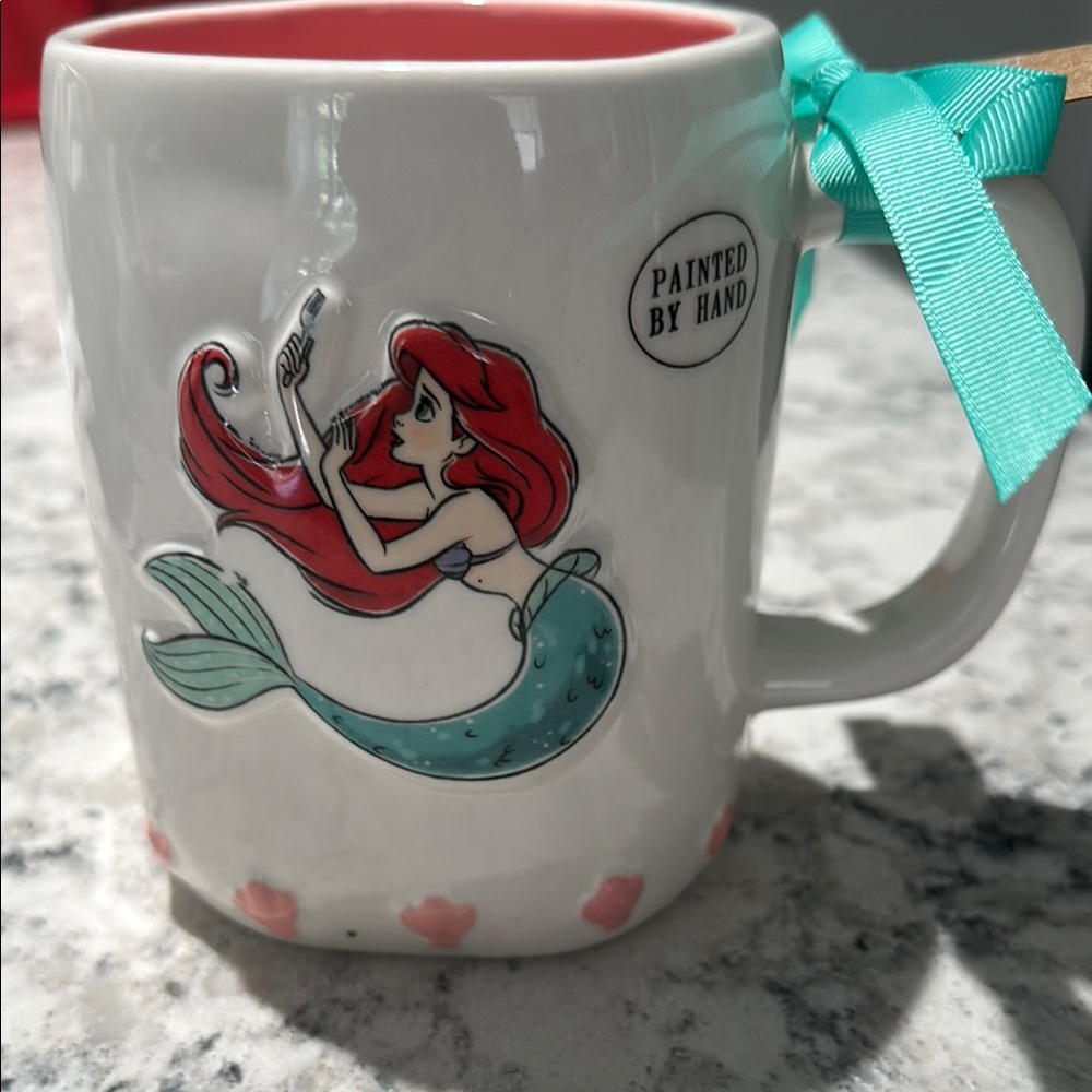 Rae Dunn Disney Coffee Tea Ceramic Mug, Ariel (Pink Interior) (NWT)